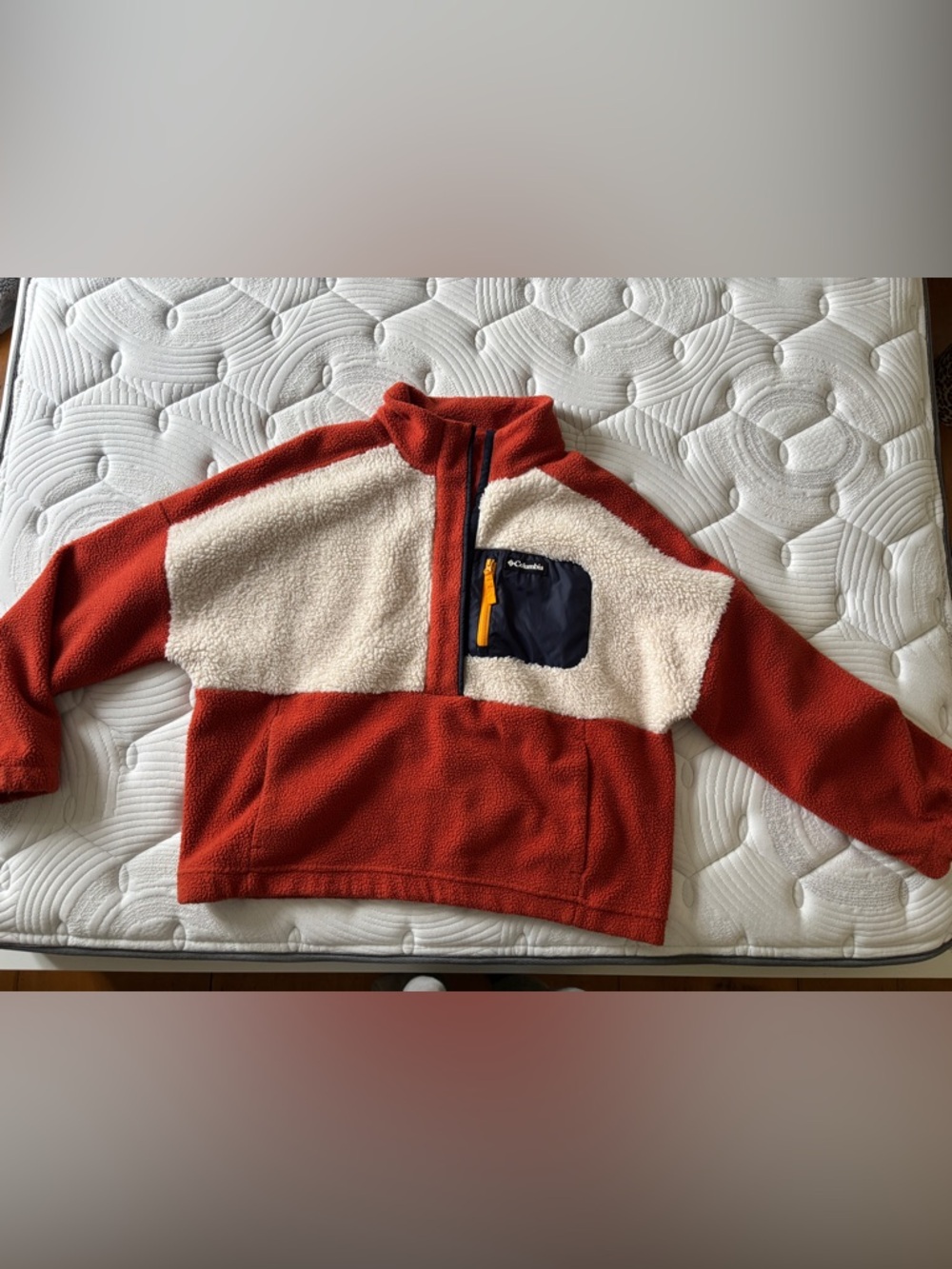 Columbia burnt orange and cream fleece quarter zip pullover